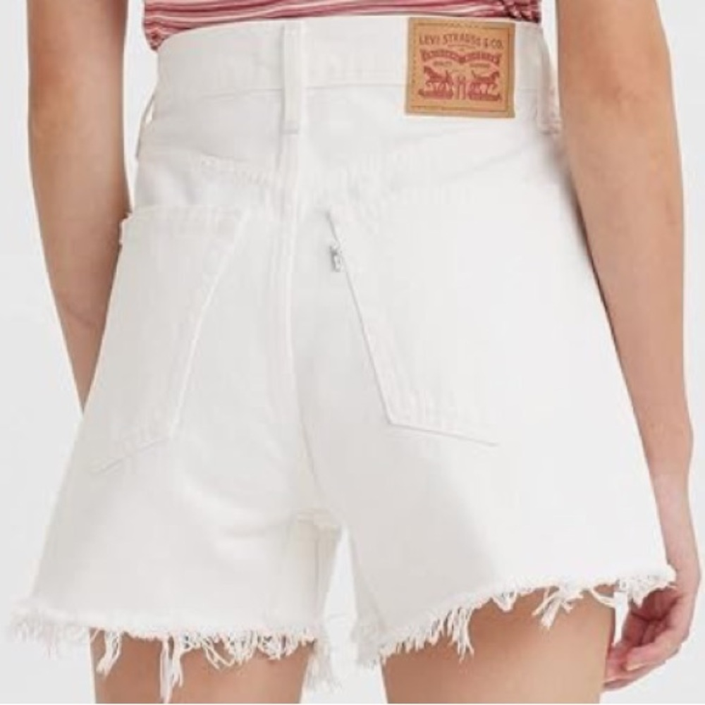 Levi's Women's High Waisted Mom Shorts White Deconstructed